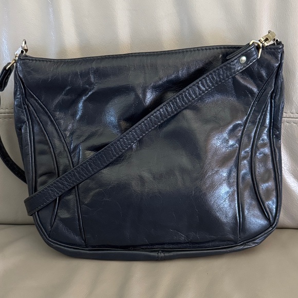 Vintage Handbags - Vintage Karnig Mann Navy Blue Leather Crossbody Bag